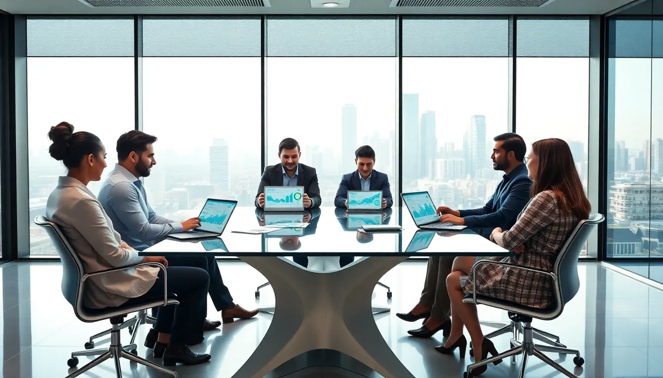 professionals discussing lithium investments in a modern office.